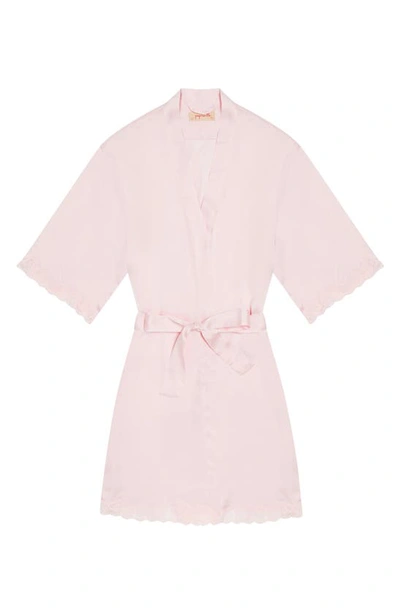 Shop Papinelle Lace Trim Silk Short Robe In Ice Pink