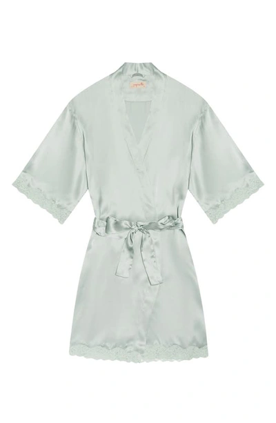 Shop Papinelle Lace Trim Silk Short Robe In Sage