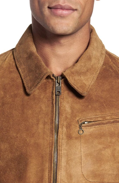 Schott Unlined Rough Out Oiled Cowhide Trucker Jacket In Brown