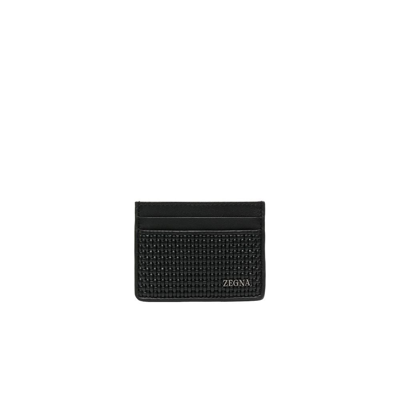 Shop Zegna Black Logo Leather Card Holder