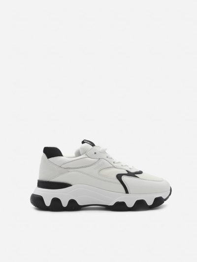 Shop Hogan Hyperactive Sneakers In Leather And Nylon In (bianco)