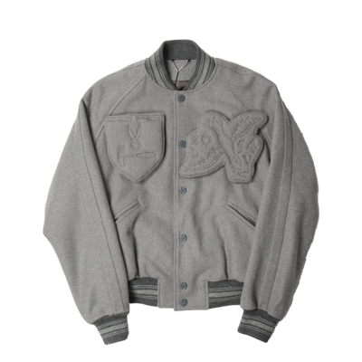 Pre-owned Louis Vuitton Wool Padded Varsity Jacket In Grey