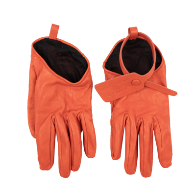 Pre-owned Off-white Nwt C/o Virgil Abloh Orange Leather Zip Tie Gloves 7.5 $530