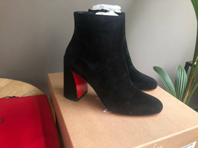 Pre-owned Christian Louboutin Turela 85mm Black Suede Ankle Boots New