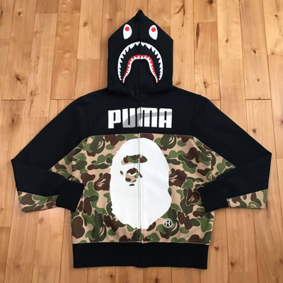 Pre-owned Bape X Puma Bape × Puma Shark Full Zip Hoodie A Bathing Ape In  Black/green Camo | ModeSens