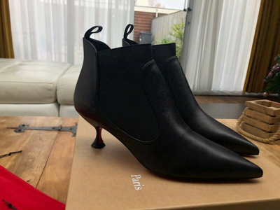Pre-owned Christian Louboutin Carnavague Black Leather Ankle Boots New