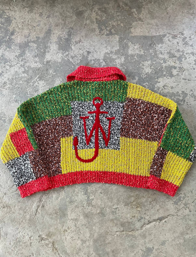 Pre-owned Jw Anderson Chunky Patchwork Logo Cardigan In Multicolor
