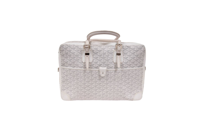 Pre-owned Goyard Ambassade Pm Zip Briefcase In White | ModeSens