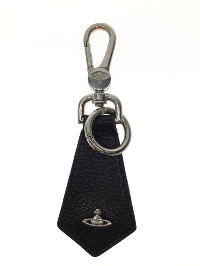 Pre-owned Vivienne Westwood Og Leather Orb Keychain In Black
