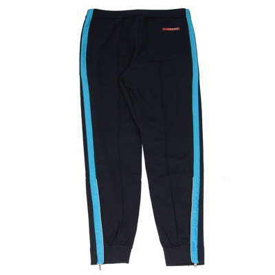 Pre-owned Prada Side Stripe Track Pants Large Navy Blue Cotton Turquoise