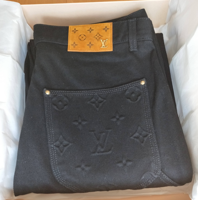 Pre-owned Louis Vuitton X Virgil Abloh Monogram Detail Carpenter Denim Pants  In Black