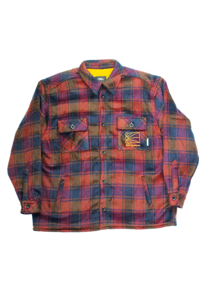 Pre-owned Paccbet Sherpa Lined Plaid Overshirt In Orange