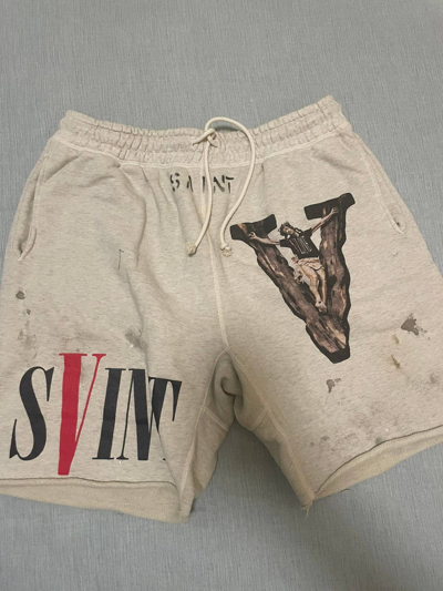 Pre-owned Saint Michael Vlone Sweat Shorts L In Brown