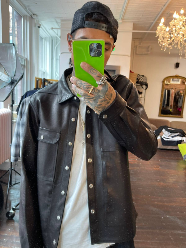 rick owens leather shirt