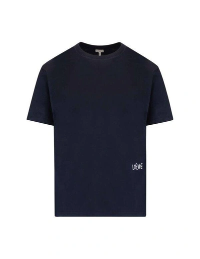 Pre-owned Loewe Embroidered T-shirt In Navy Blue