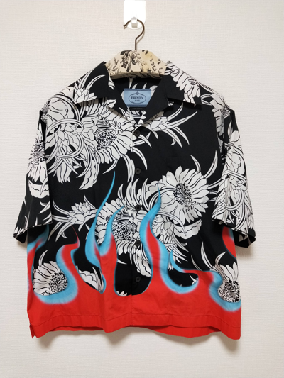 Pre-owned Prada Dahlia Flames Flower Shirt In Multicolor | ModeSens