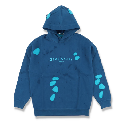 Pre-owned Givenchy Blue Blurred Destroyed Logo Hoodie | ModeSens