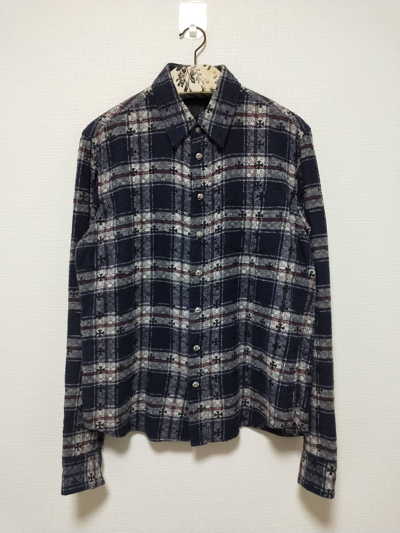 Pre-owned Chrome Hearts Loose Ends Check Shirt In Navy | ModeSens