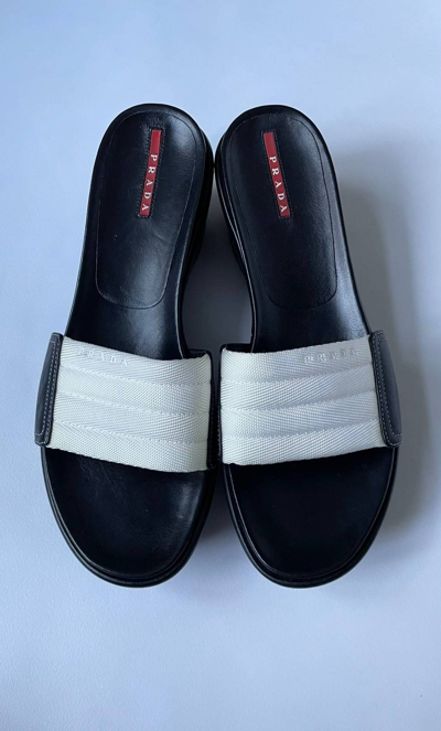 Pre-owned Prada Early 2000s Platform Sandals In White/black | ModeSens