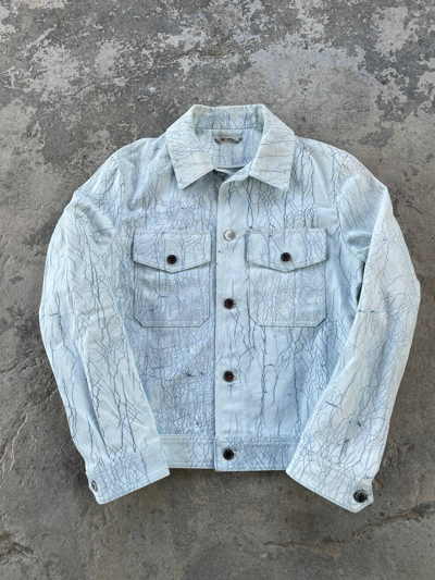 Pre-owned Louis Vuitton Aw16 Marble Paint Crack Denim Jacket In White