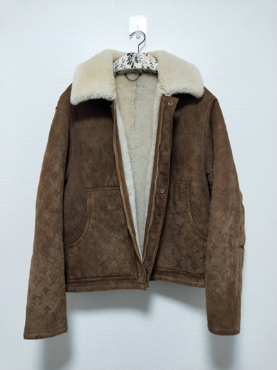 Pre-owned Monogram Embossed Shearling Jacket In Brown