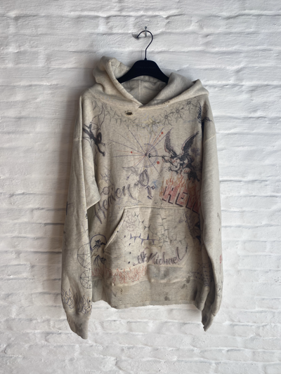 Pre-owned Dr Woo Heaven Or Hell Distressed Hoodie Size L In Grey