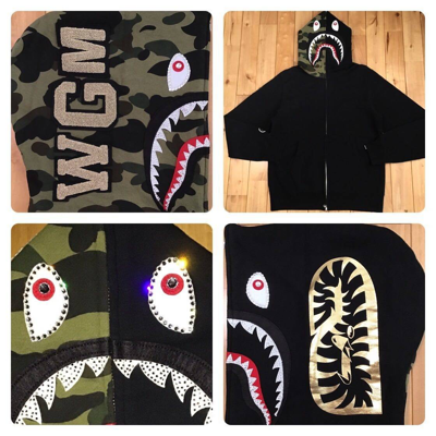 Pre-owned Bape X Swarovski Bape Swarovski Shark Full Zip Hoodie Black X 1st  Camo Green | ModeSens