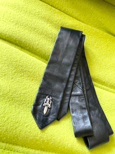 Pre-owned Black Leather Dagger Skinny Tie