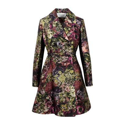Pre-owned Valentino Nwt Floral Print Silk Blend Jacket Coat Size 4/40 $6275 In Multicolor