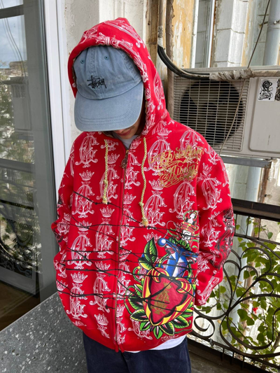 Pre owned Christian Audigier Los Angeles Hoodie Full Zip In Red