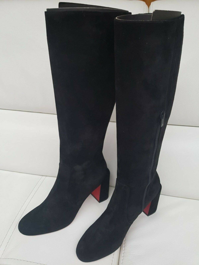 Pre-owned Christian Louboutin Cavalika 85mm `suede Boots New In Black