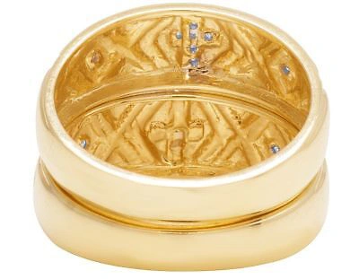 Pre-owned Jewelry Unlimited Men's Ladies 10k Yellow Gold Genuine Diamond Square Trio Wedding Ring Set 1/3 Ct