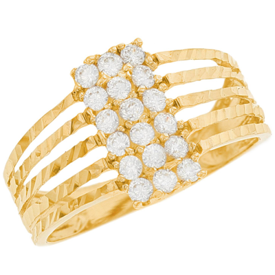 Pre-owned Jackani 10k Or 14k Solid Yellow Gold Cluster White Cz Beautiful Womens Split Band Ring