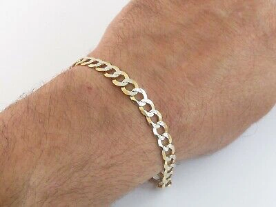 Pre-owned Preciousgold4you 14k Solid Gold Men's Cuban Curb Link Bracelet 8" In Yellow And White