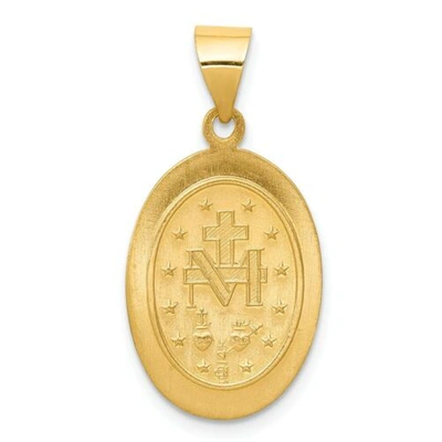 Pre-owned Goldia 14k Yellow Gold Satin & Polished Blessed Mary Miraculous Medal Oval Pendant