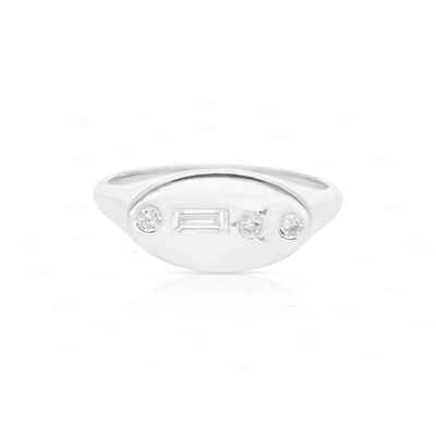 Pre-owned Irisha Designs Round And Baguette Diamond Classic Signet Wedding 14k Gold Ring Fine Jewelry In Yellow