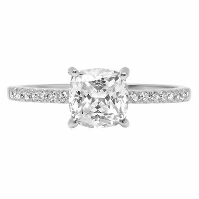 Pre-owned Pucci 1.56ct Cushion Round Cut Simulated Engagement Accent Wedding Ring 14k White Gold In D