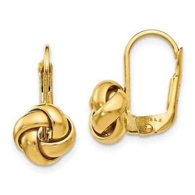 Pre-owned Superdealsforeverything Real 14kt Yellow Gold Polished Love Knot Leverback Earrings