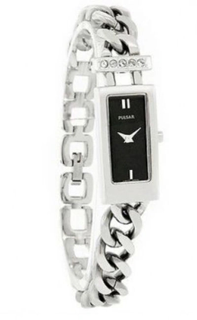 Pre-owned Pulsar Ladies Peg705 Chain Link Bracelet Black Dial Crystals Dress Watch