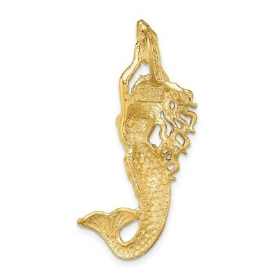 Pre-owned Superdealsforeverything Real 14kt Yellow Gold Gold Polished / Textured Mermaid Chain Slide Pendant