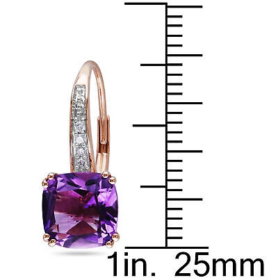 Pre-owned Amethyst Amour 10k Rose Gold  And Diamond Accent Dangle Earrings In Purple