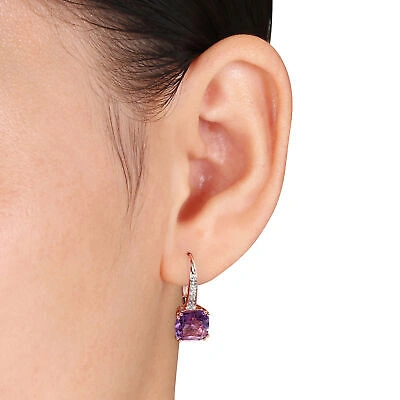 Pre-owned Amethyst Amour 10k Rose Gold  And Diamond Accent Dangle Earrings In Purple