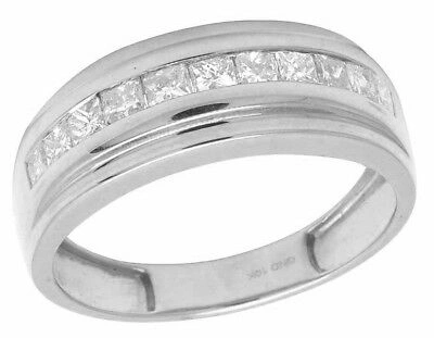Pre-owned Jewelry Unlimited Mens Real 10k White Gold Genuine Princess Cut Diamond Wedding Band Ring 1 Ct 8mm