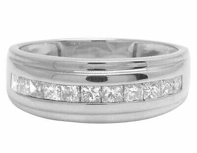 Pre-owned Jewelry Unlimited Mens Real 10k White Gold Genuine Princess Cut Diamond Wedding Band Ring 1 Ct 8mm