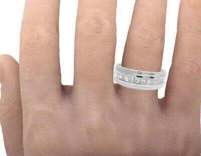 Pre-owned Jewelry Unlimited Mens Real 10k White Gold Genuine Princess Cut Diamond Wedding Band Ring 1 Ct 8mm