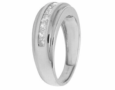 Pre-owned Jewelry Unlimited Mens Real 10k White Gold Genuine Princess Cut Diamond Wedding Band Ring 1 Ct 8mm