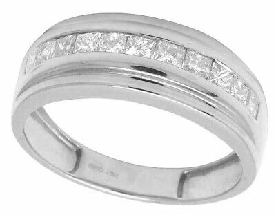 Pre-owned Jewelry Unlimited Mens Real 10k White Gold Genuine Princess Cut Diamond Wedding Band Ring 1 Ct 8mm