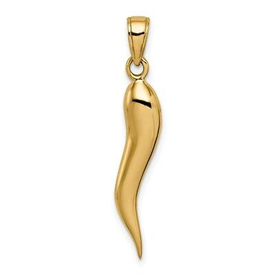 Pre-owned Superdealsforeverything Real 14kt Yellow Gold Large 3d Italian Horn Pendant