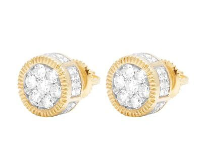 Pre-owned Jewelry Unlimited 10k Yellow Gold Genuine Diamond 3d Fluted Round Cluster Stud Earrings 7/8 Ct 9mm In G-h