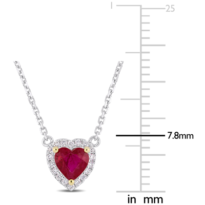 Pre-owned Amour 14k White Gold Yellow Gold Prongs Ruby & Diamond Halo Stationed Necklace In Red